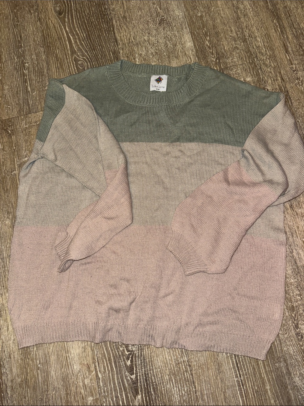 Like Love Women's Colorblock Crewneck Sweater in Sage and Blush
